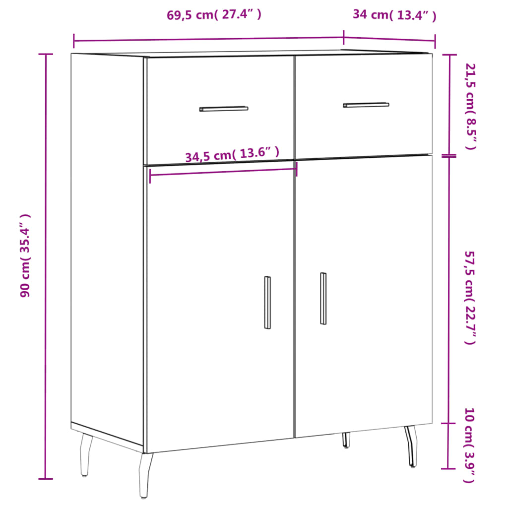 vidaXL Komoda boja hrasta sonome 69,5 x 34 x 90 cm konstruirano drvo