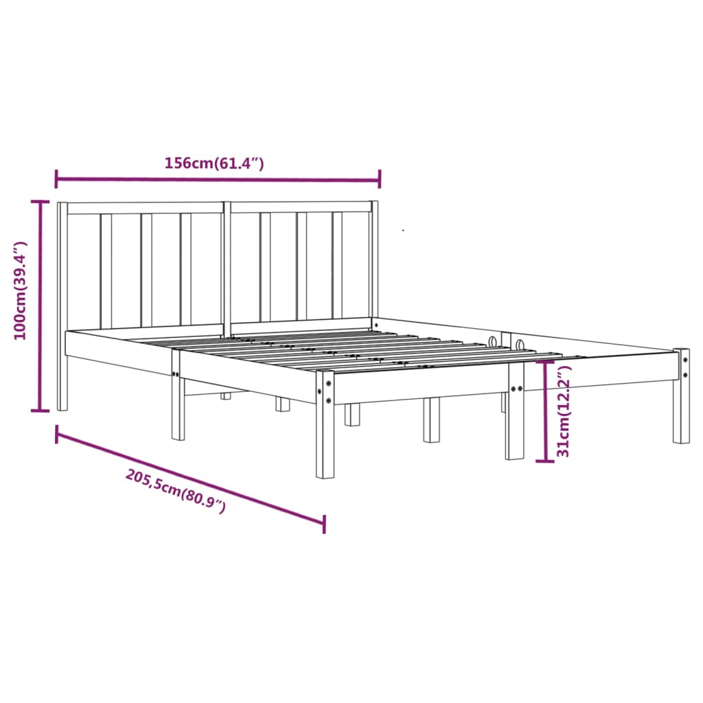 vidaXL Okvir za krevet od borovine 150 x 200 cm veliki bračni