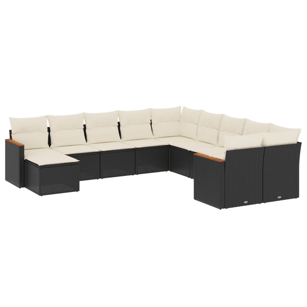 vidaXL 11-dijelni set vrtnih sofa od poliratana s jastucima crni