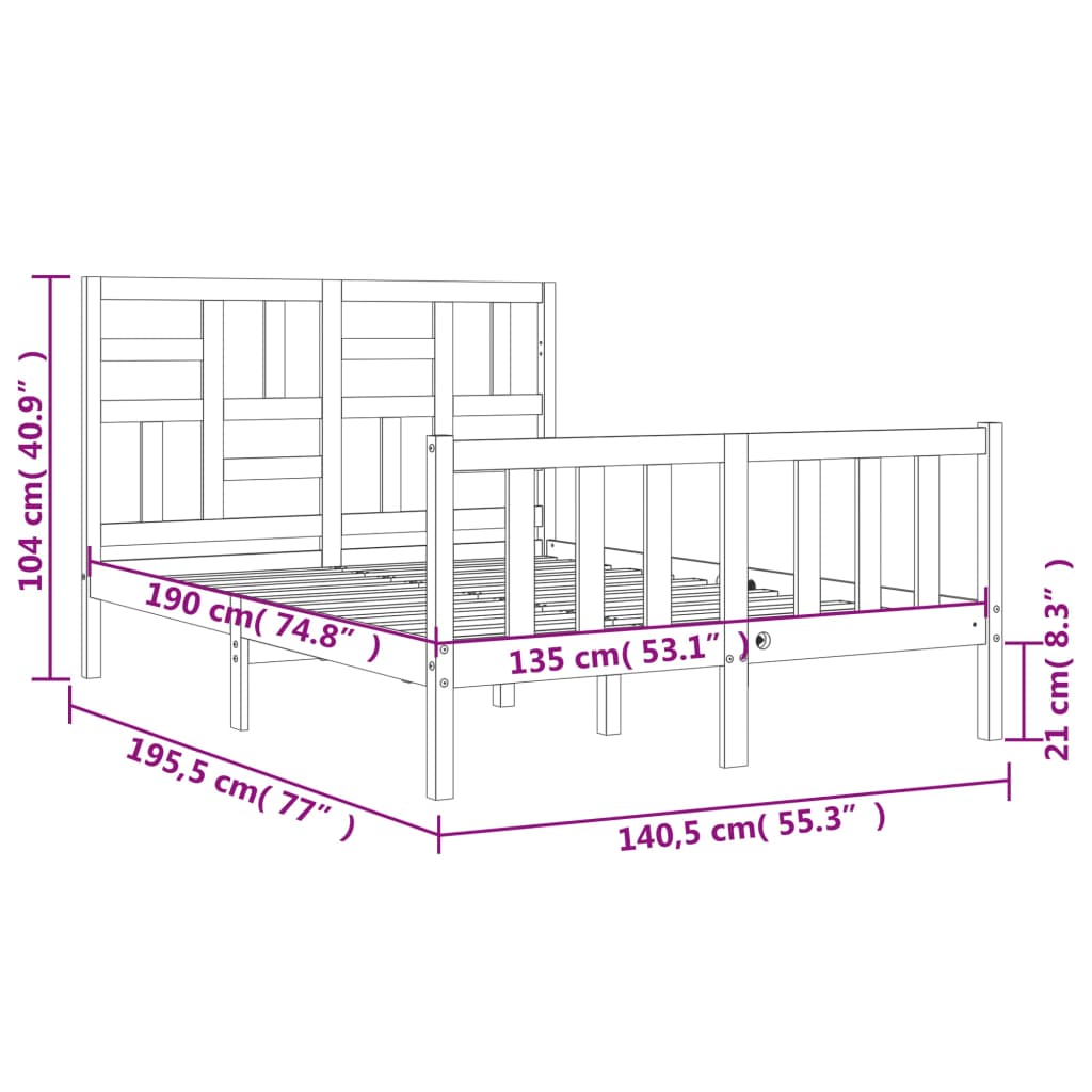 vidaXL Okvir kreveta s uzglavljem bijeli 4FT6 bračni od masivnog drva