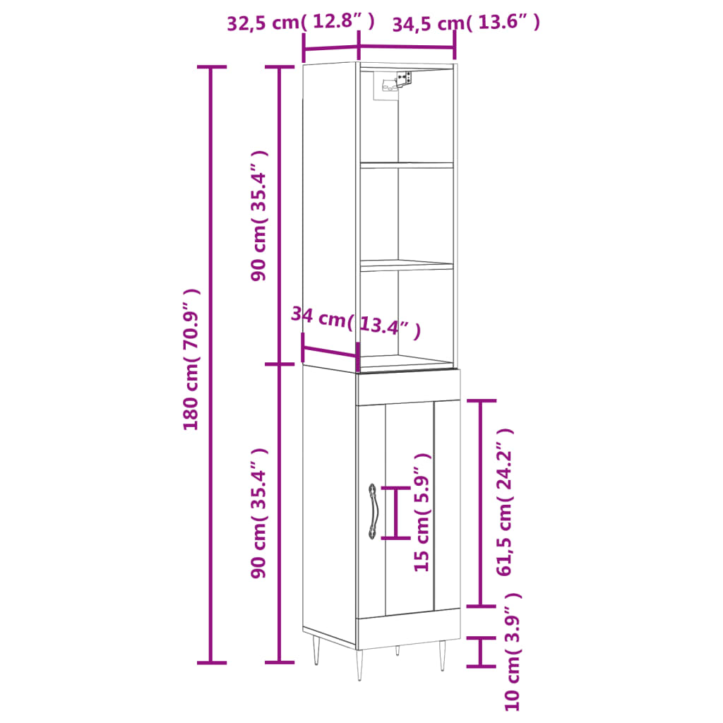 vidaXL Visoka komoda siva betona 34,5x34x180 cm od konstruiranog drva