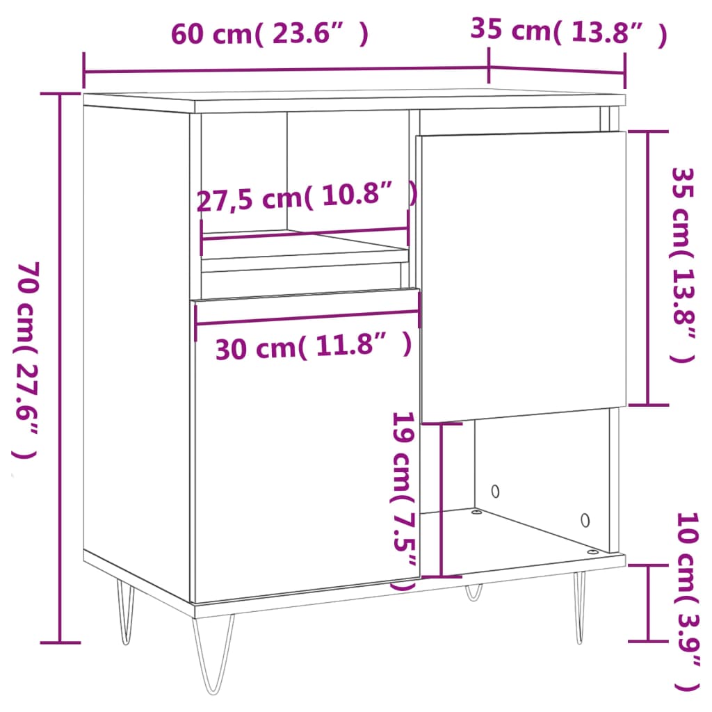 vidaXL Komoda sivog hrasta sonome 60x35x70 cm od konstruiranog drva