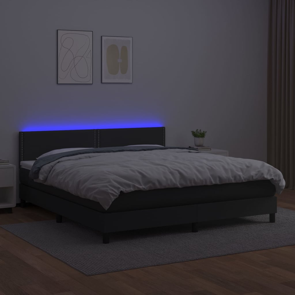 vidaXL Krevet box spring s madracem LED crni 160x200cm od umjetne kože