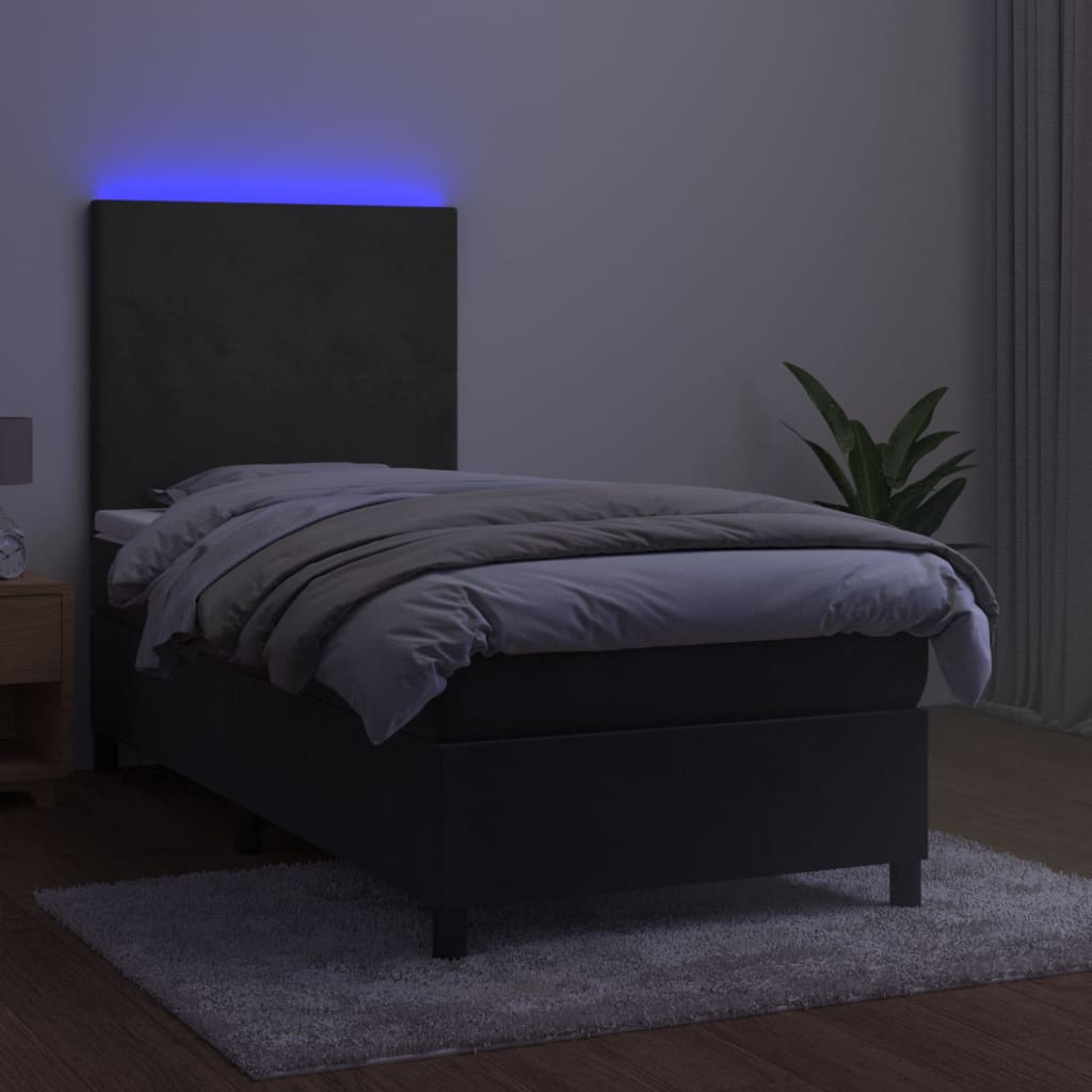 vidaXL Krevet box spring s madracem LED tamnosivi 80 x 200 cm baršun