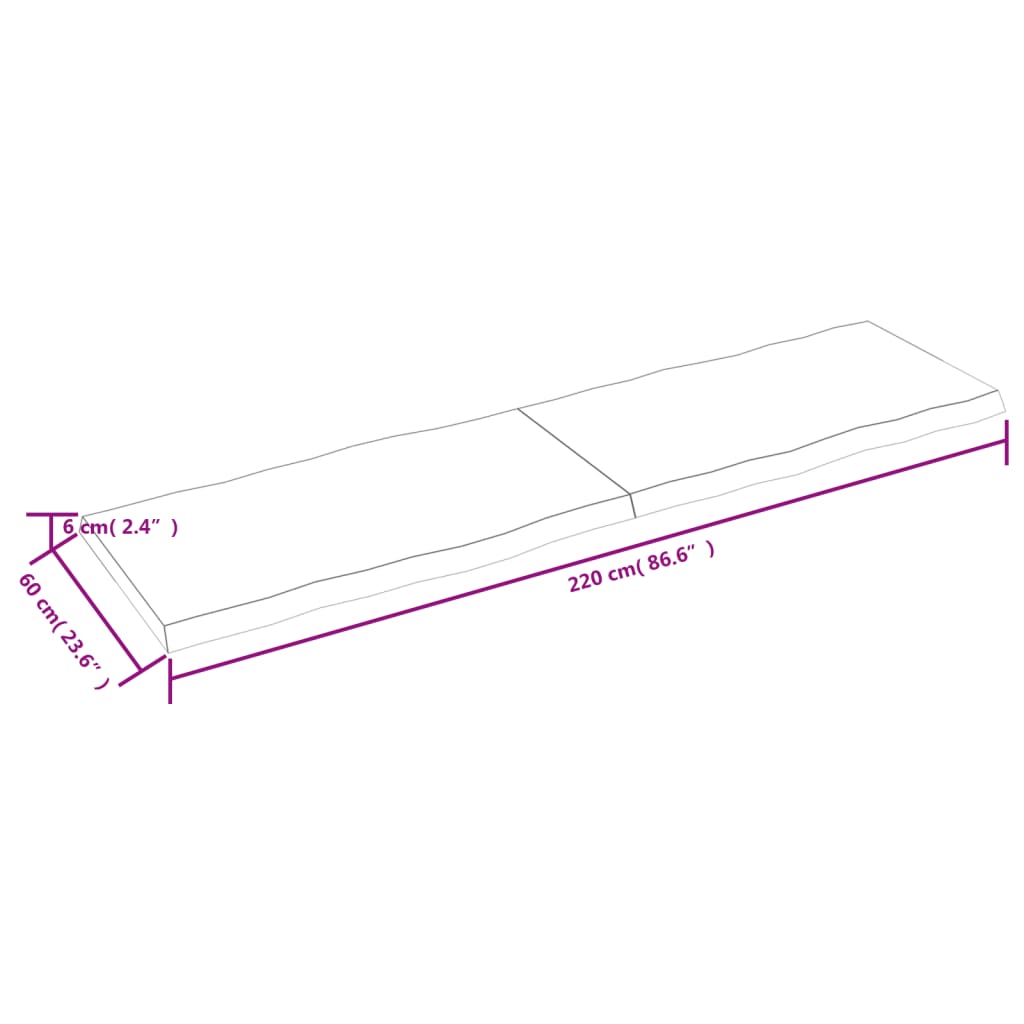 vidaXL Stolna ploča svjetlosmeđa 220x60x(2-6) cm obrađena hrastovina