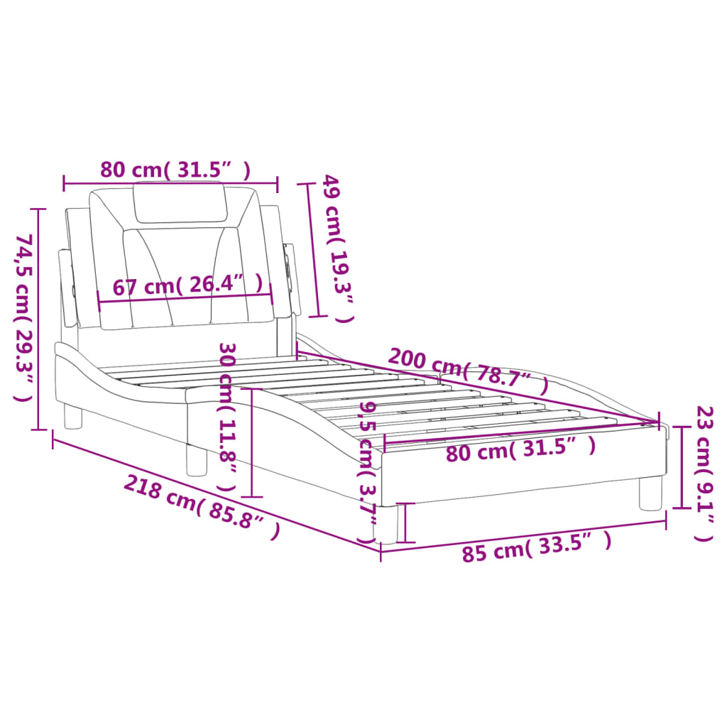 vidaXL Okvir kreveta s uzglavljem crno-bijeli 80x200 cm umjetna koža