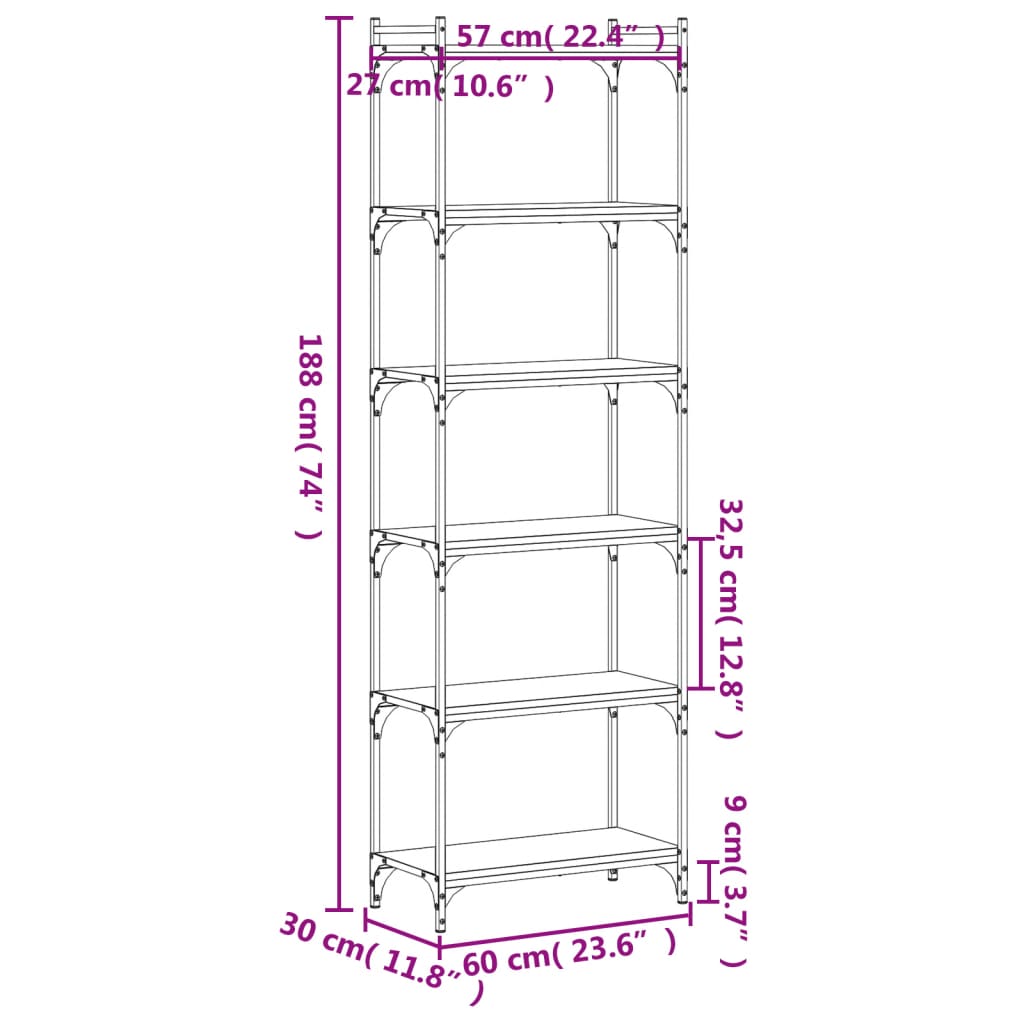 vidaXL Regal za knjige 6 razina smeđa boja hrasta 60x30x188 cm drveni