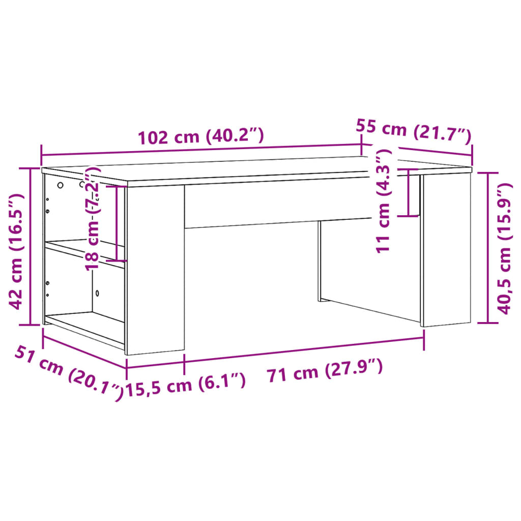 vidaXL Stolić za kavu Smeđa hrasta 102x55x42 cm konstruirano drvo