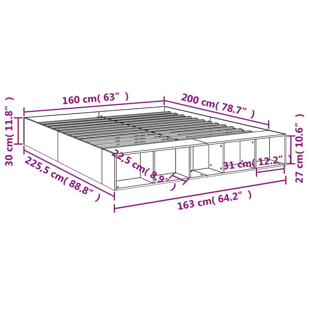 vidaXL Okvir kreveta boja hrasta 160 x 200 cm od konstruiranog drva