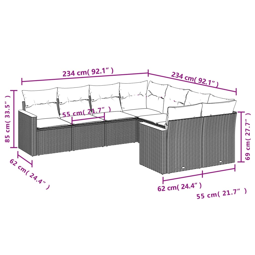 vidaXL 8-dijelni set vrtnih sofa od poliratana s jastucima crni