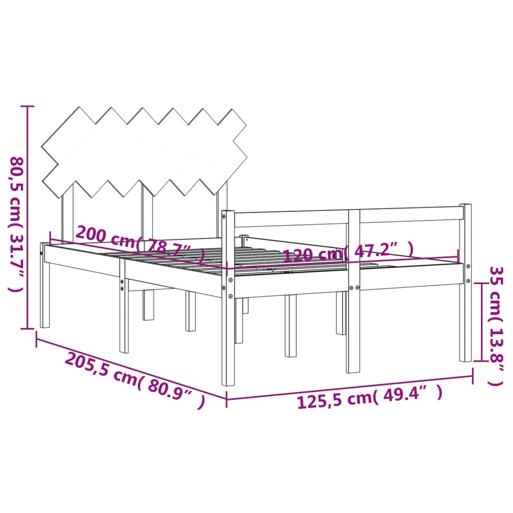 vidaXL Krevet za starije s uzglavljem bijeli 120x200 cm masivnog drva