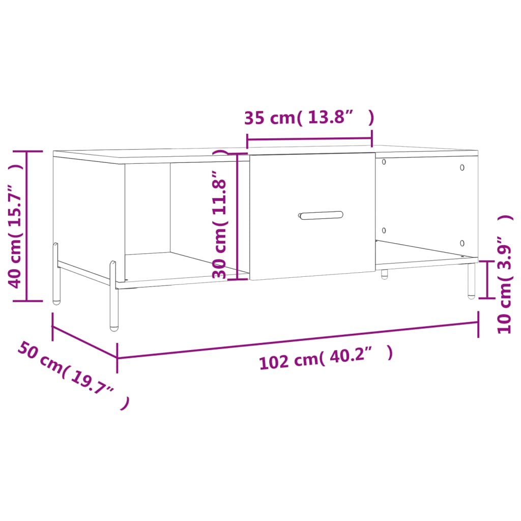 vidaXL Stolić za kavu boja hrasta 102 x 50 x 40 cm konstruirano drvo