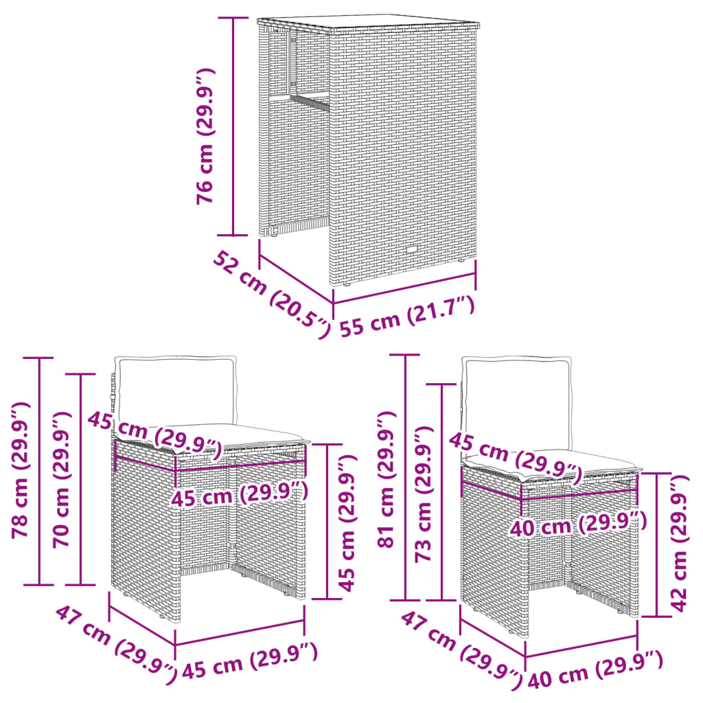 vidaXL 3-dijelni bistro set od poliratana s jastucima sivi