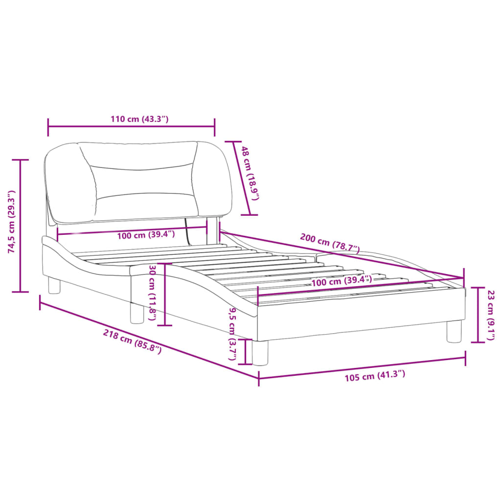 vidaXL Okvir kreveta LED crno-bijeli 100 x 200 cm od umjetne kože