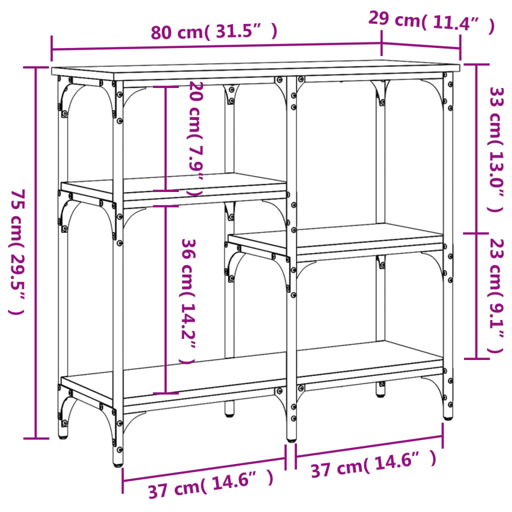 vidaXL Konzolni stol boja smeđeg hrasta 80x29x75 cm konstruirano drvo