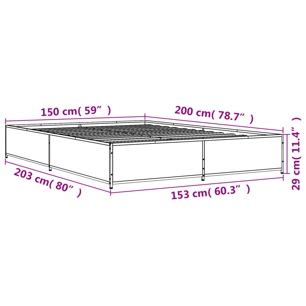 vidaXL Okvir za krevet boja hrasta 150x200cm konstruirano drvo i metal