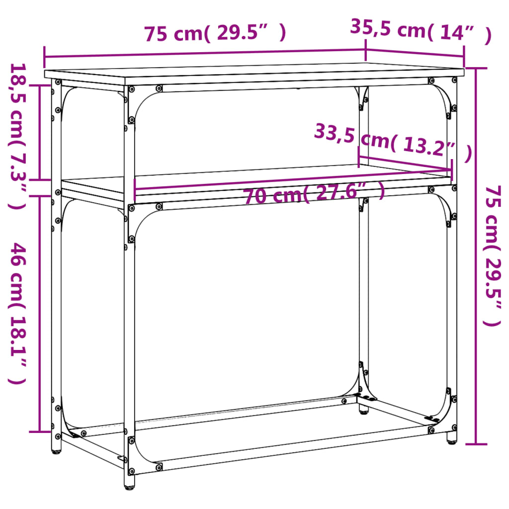 vidaXL Konzolni stol smeđa boja hrasta 75x35,5x75 cm konstruirano drvo