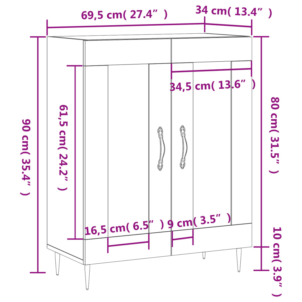 vidaXL Komoda bijela 69,5x34x90 cm od konstruiranog drva