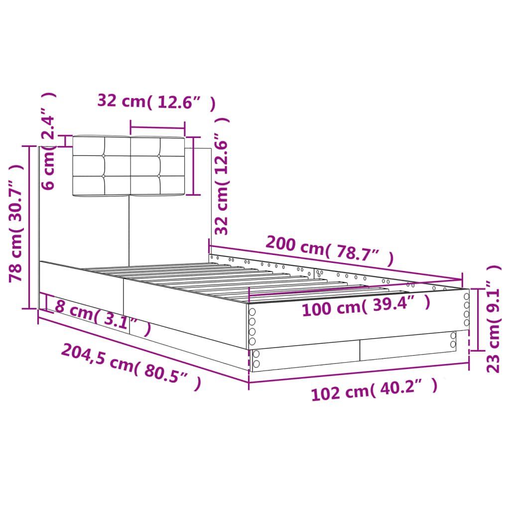 vidaXL Okvir za krevet s uzglavljem smeđa boja hrasta 100x200cm drveni