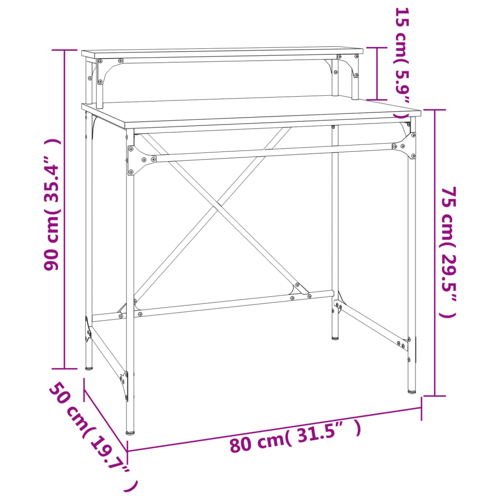 vidaXL Radni stol boja dimljenog hrasta 80x50x90 cm drvo i željezo