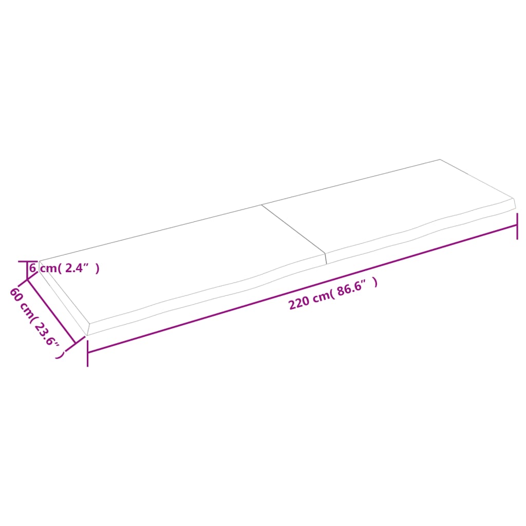 vidaXL Stolna ploča tamnosmeđa 220x60x(2-6) cm tretirana hrastovina