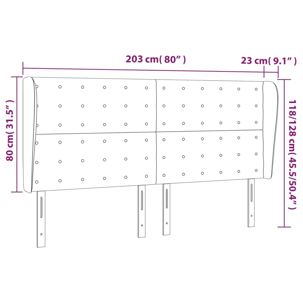 vidaXL Uzglavlje s ušima smeđesivo 203x23x118/128 cm od tkanine