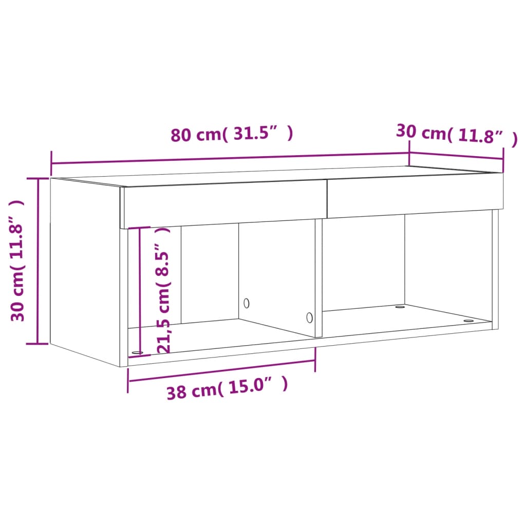 vidaXL TV ormarić s LED svjetlima siva boja betona 80x30x30 cm