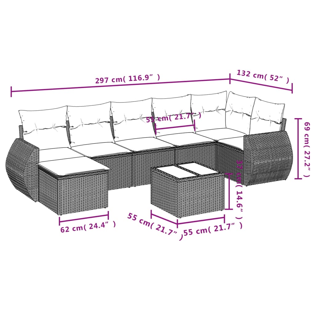 vidaXL 8-dijelni set vrtnih sofa od poliratana s jastucima crni