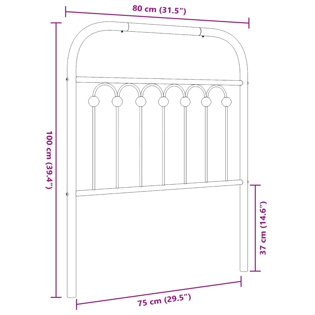 vidaXL Metalno uzglavlje crno 75 cm