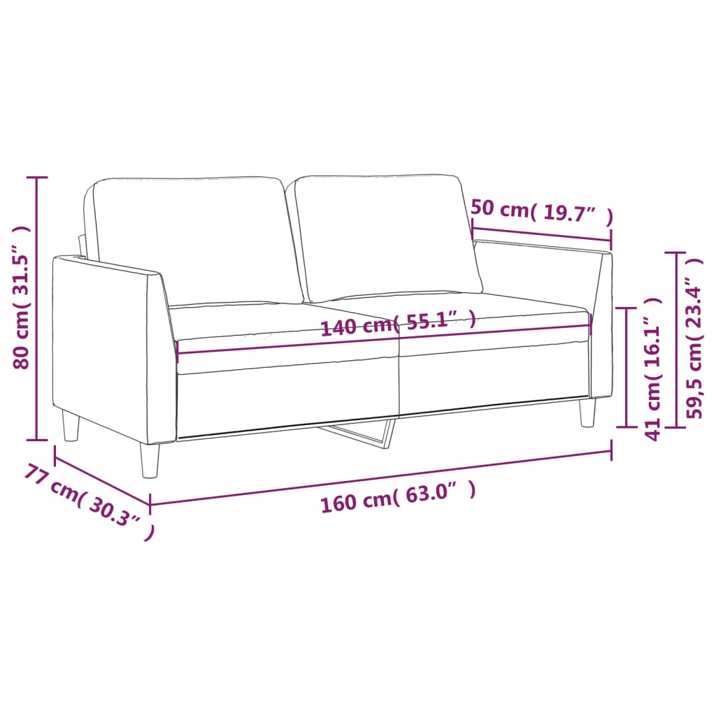 vidaXL Dvosjed od tkanine crni 140 cm od umjetne kože