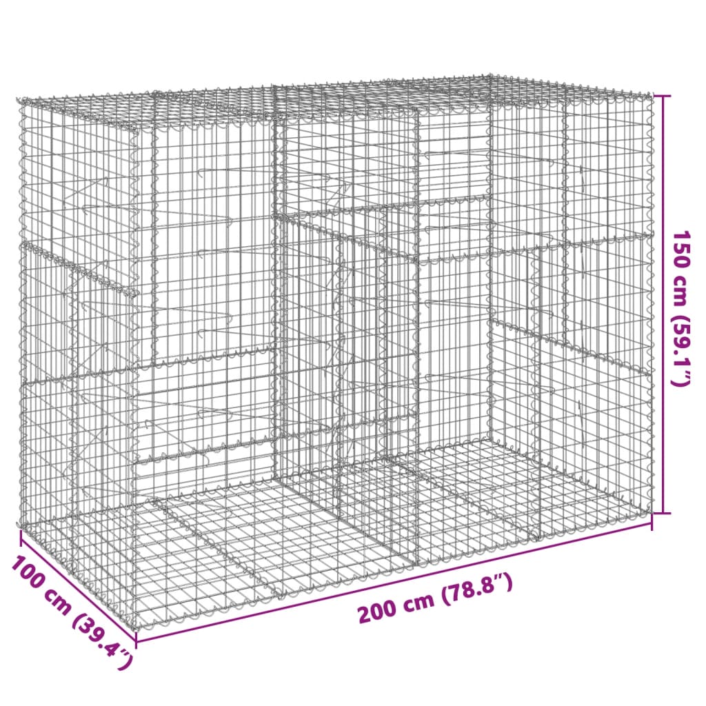 vidaXL Gabionska košara s poklopcem 200x100x150 cm pocinčano željezo