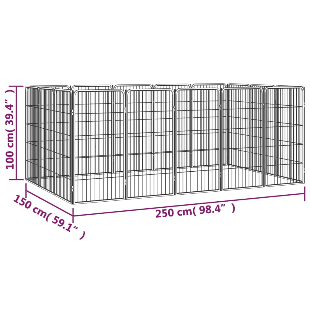 vidaXL Ograda za pse s 16 panela crna 50 x 100 cm čelik obložen prahom