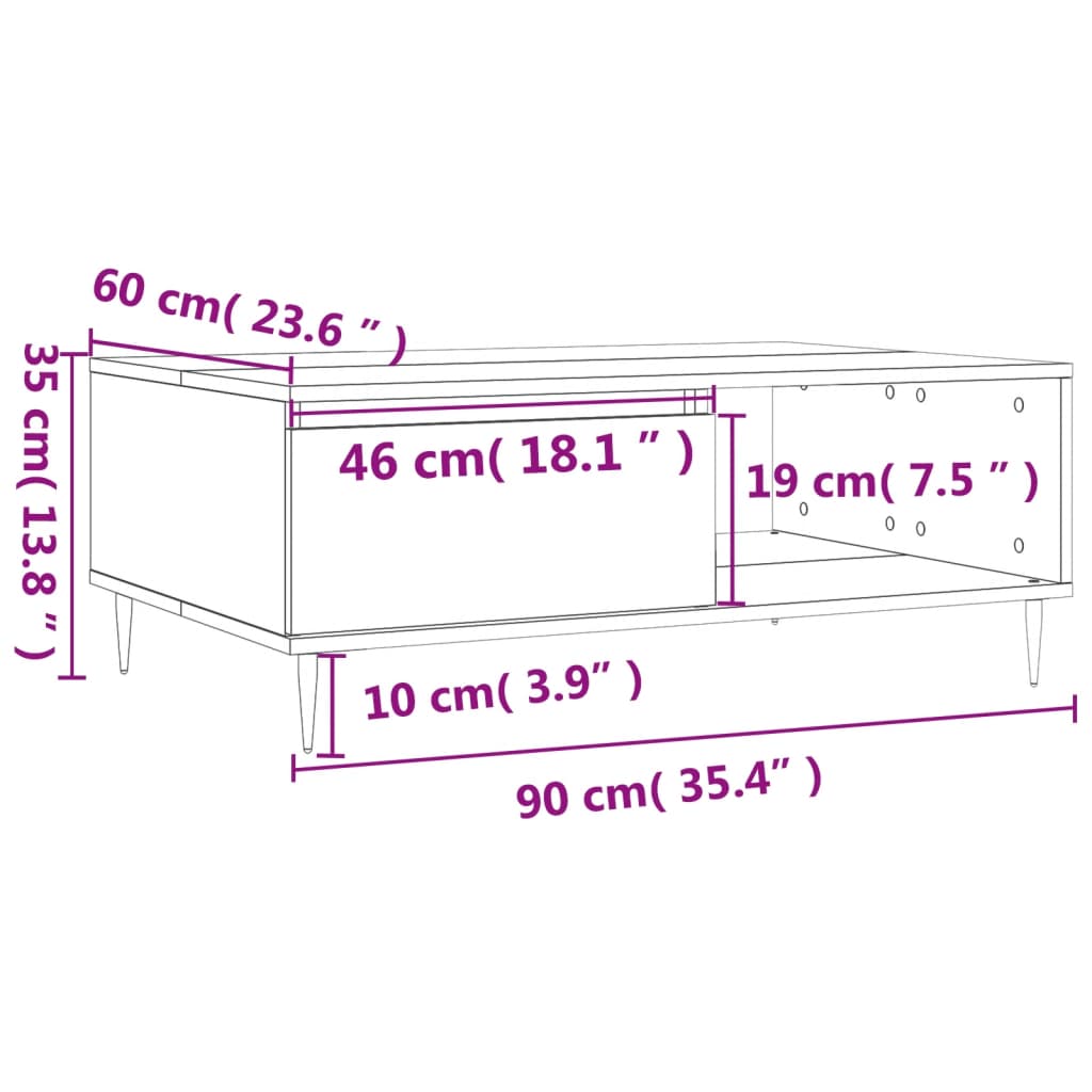 vidaXL Stolić za kavu smeđa boja hrasta 90x60x35 cm konstruirano drvo