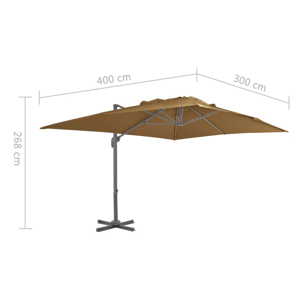 vidaXL Konzolni vrtni suncobran i aluminijski stup 400x300cm smeđesivi