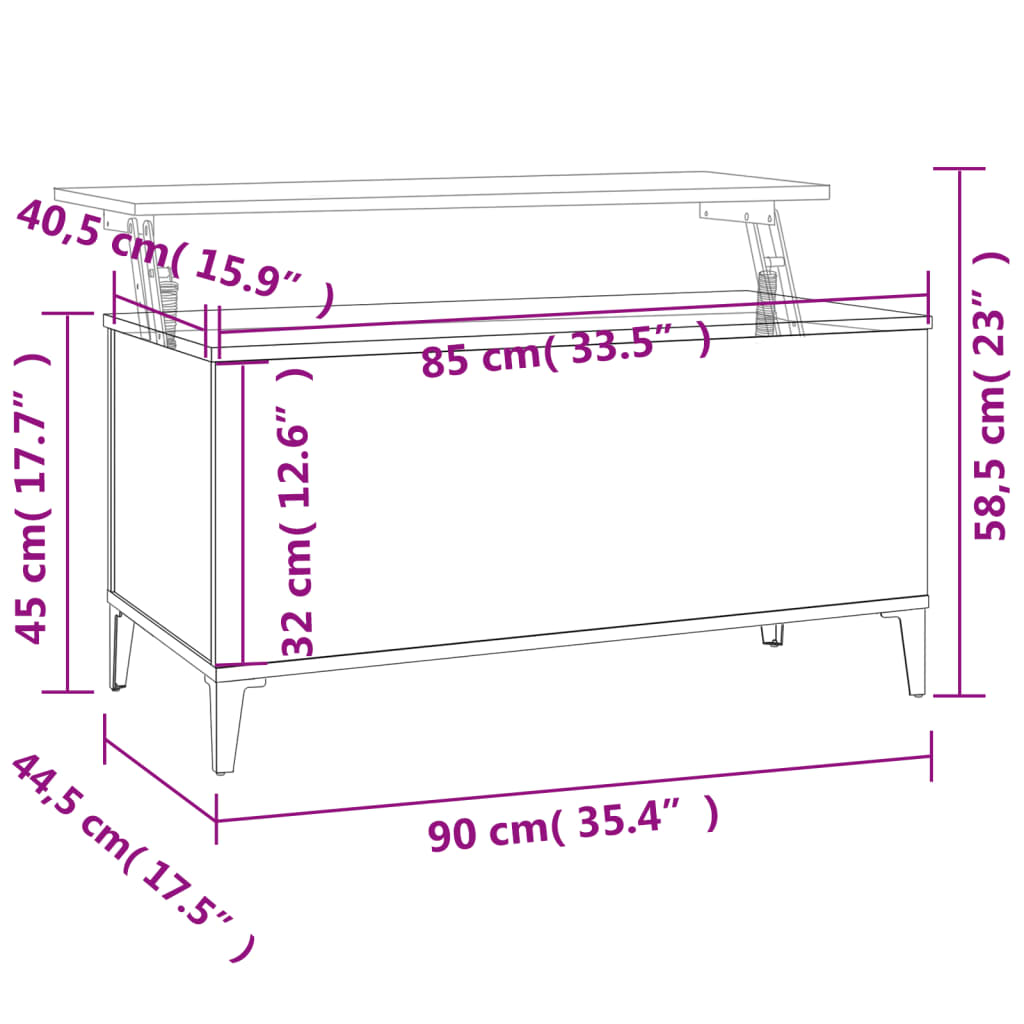 vidaXL Stolić za kavu boja hrasta 90 x 44,5 x 45 cm konstruirano drvo