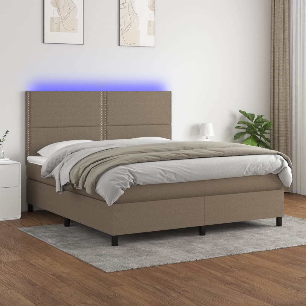 vidaXL Krevet box spring s madracem LED smeđesivi 180x200 cm tkanina