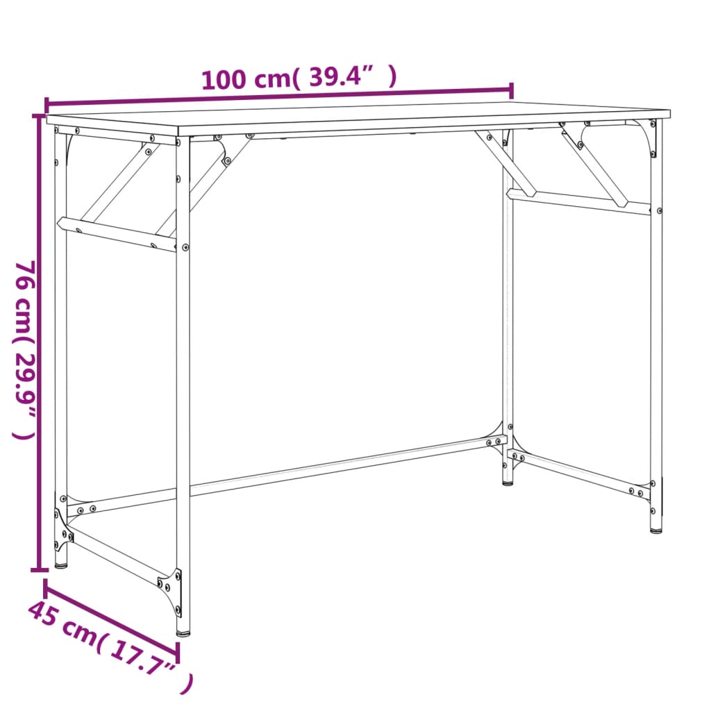 vidaXL Radni stol boja hrasta 100x45x76 cm konstruirano drvo i čelik