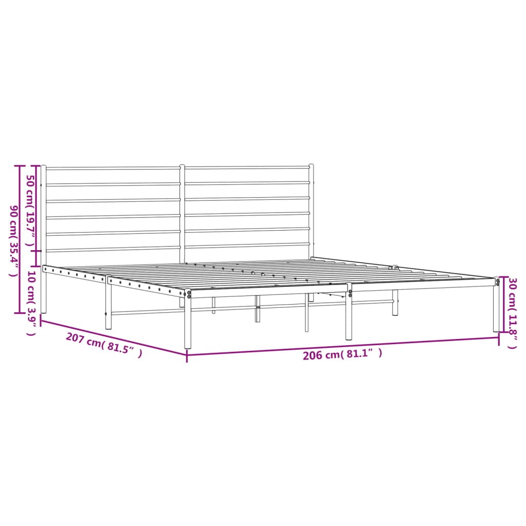 vidaXL Metalni okvir za krevet s uzglavljem bijeli 200x200 cm