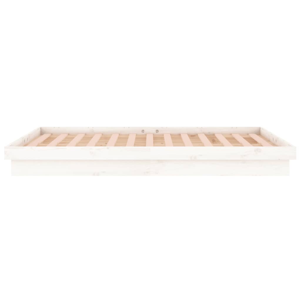 vidaXL LED okvir kreveta bijeli 135 x 190 cm bračni od masivnog drva