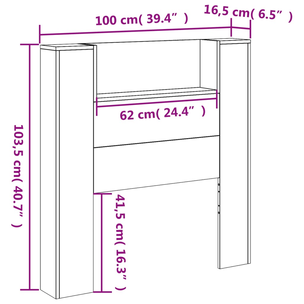 vidaXL Ormarić za uzglavlje s LED svjetlima crni 100 x 16,5 x 103,5 cm