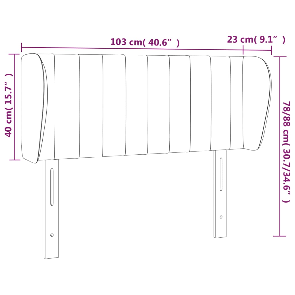 vidaXL Uzglavlje s ušima crno 103x23x78/88 cm od tkanine