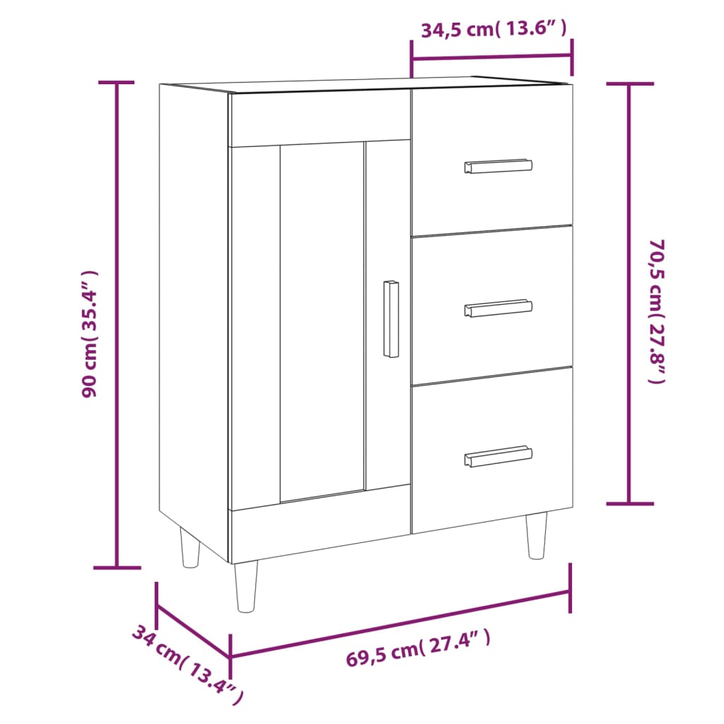 vidaXL Komoda sjajna bijela 69,5x34x90 cm od konstruiranog drva