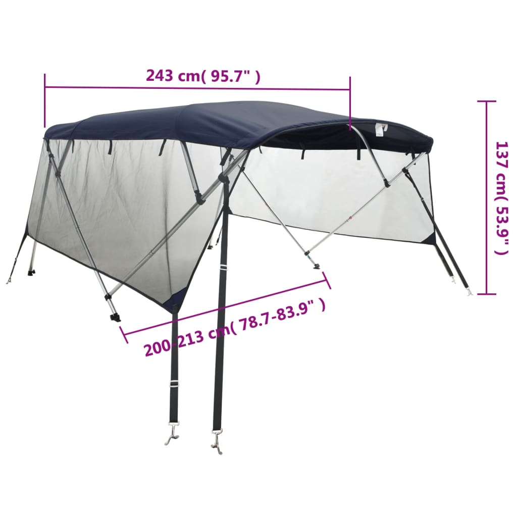 vidaXL Tenda bimini s 4 luka i mrežastim zidovima 243x(200-213)x137 cm