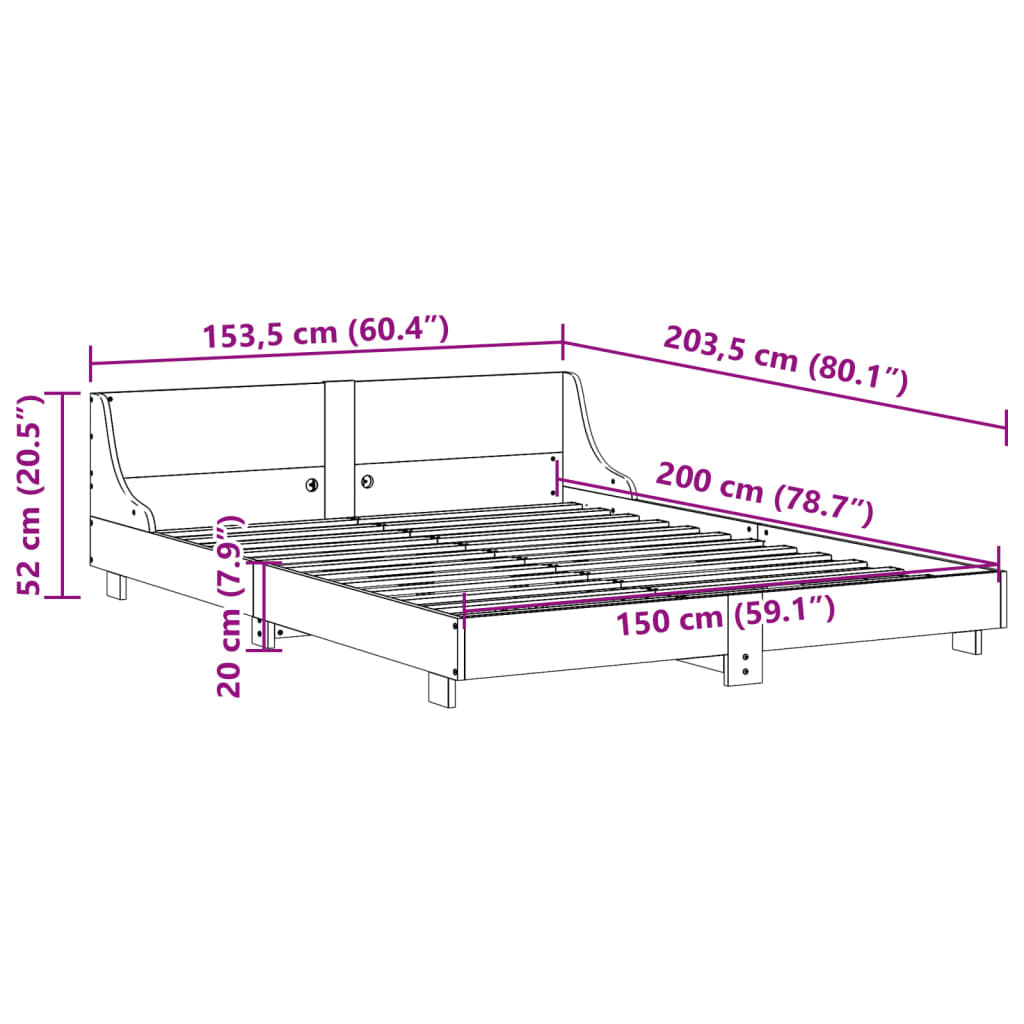 vidaXL Okvir kreveta bez madraca bijeli 150x200 cm od masivne borovine