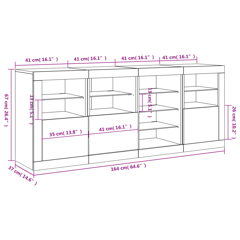 vidaXL Komoda s LED svjetlima bijela 164 x 37 x 67 cm