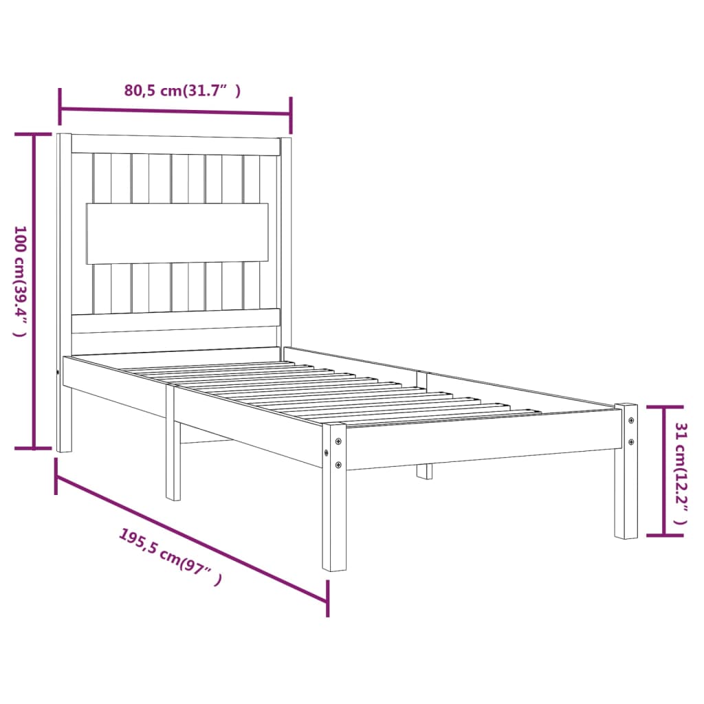 vidaXL Okvir za krevet boja meda borovina 75x190 cm 2FT6 jednokrevetni