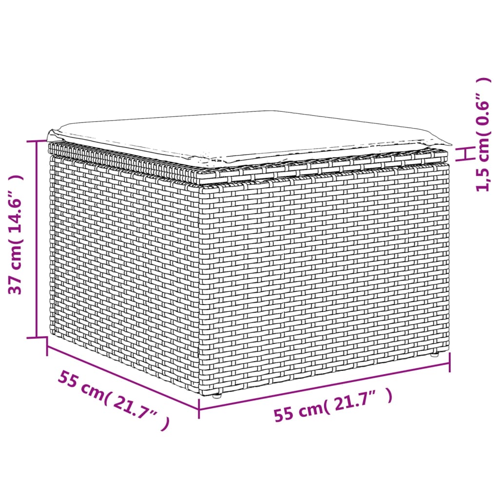 vidaXL Vrtni tabure s jastukom svijetlosivi 55x55x37 cm od poliratana