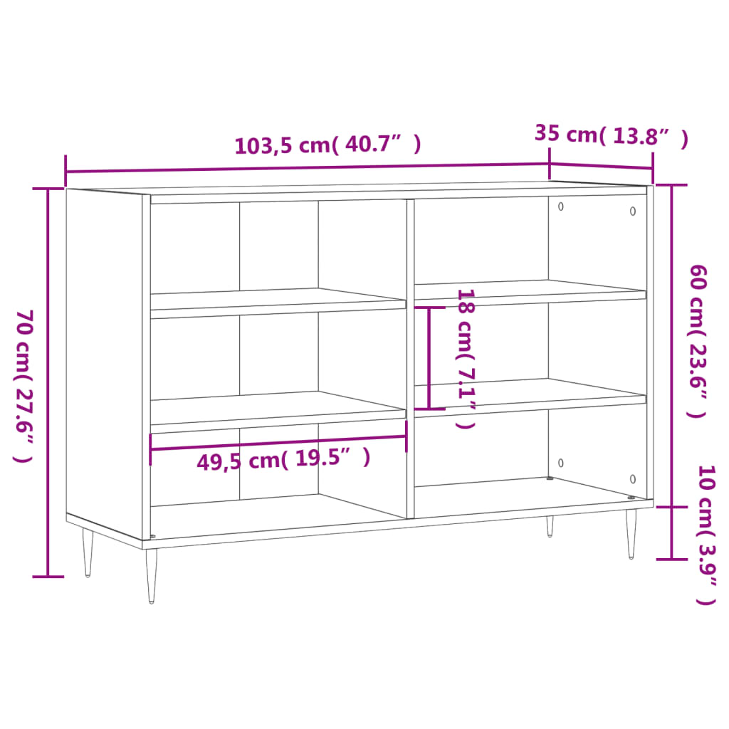 vidaXL Komoda bijela 103,5 x 35 x 70 cm od konstruiranog drva