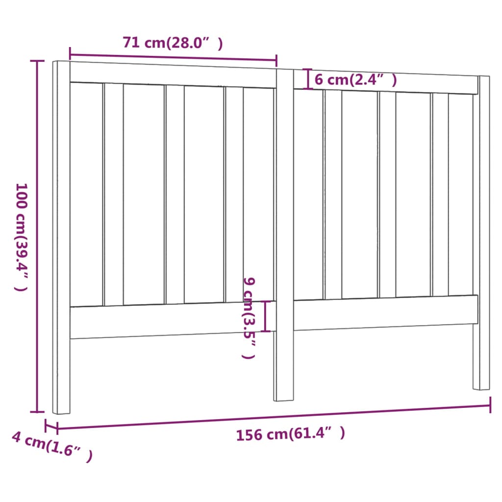 vidaXL Uzglavlje za krevet sivo 156 x 4 x 100 cm od masivne borovine