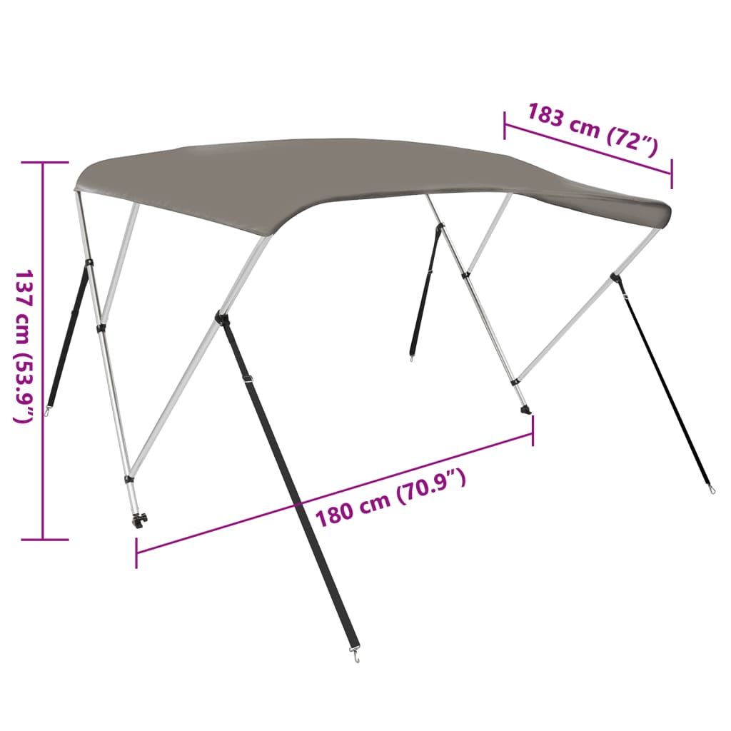 vidaXL Tenda bimini s 3 luka siva 183x180x137 cm